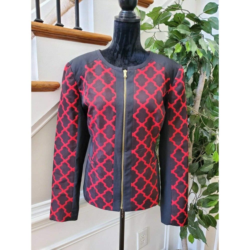 Isabella Womens Black & Red 100% Polyester Long Sleeve Full Zip Casual Jacket 16
